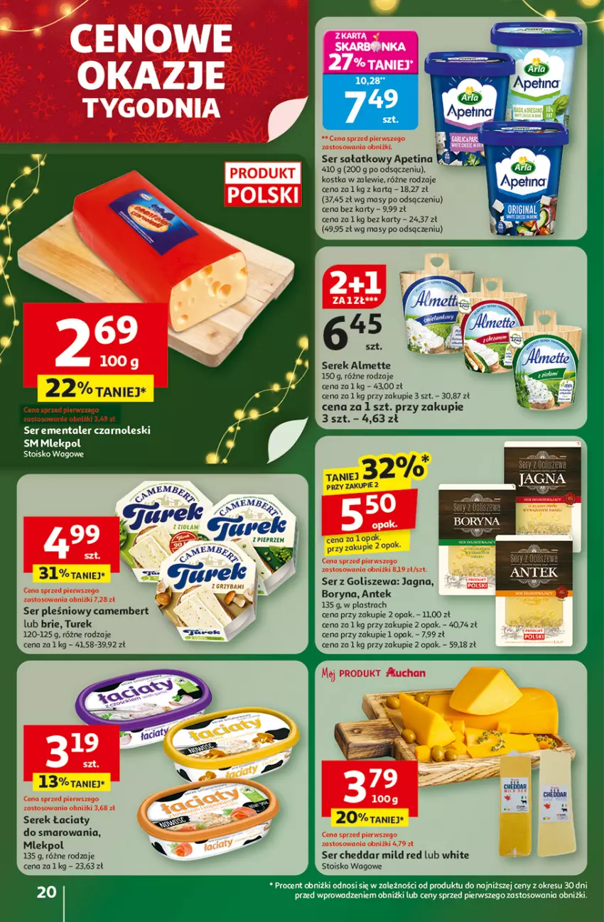 Gazetka promocyjna Auchan - Święta jak babcię kocham Hipermarket - ważna 11.12 do 17.12.2025 - strona 20 - produkty: Almette, Brie, Camembert, Cheddar, Ementaler, Pieprz, Sałat, Ser, Ser pleśniowy, Serek