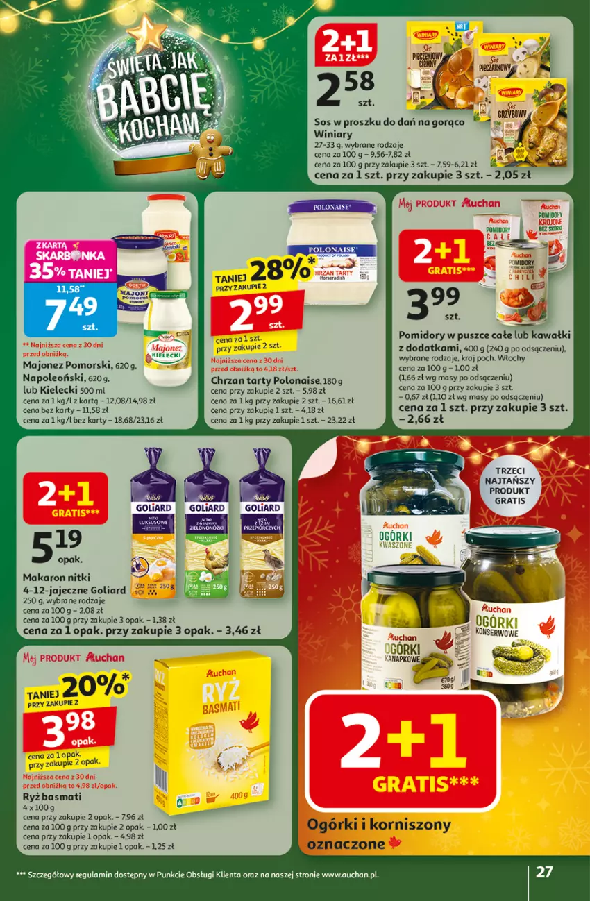 Gazetka promocyjna Auchan - Święta jak babcię kocham Hipermarket - ważna 11.12 do 17.12.2025 - strona 27 - produkty: Chrzan, Fa, Goliard, Gra, Kawa, Korniszony, Majonez, Makaron, Oleo, Pomidory, Ryż, Ryż basmati, Sos, Winiary