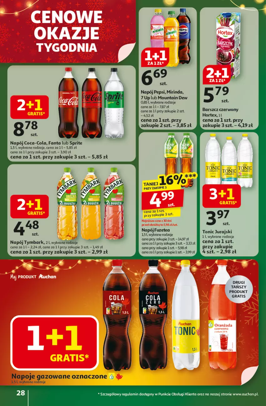 Gazetka promocyjna Auchan - Święta jak babcię kocham Hipermarket - ważna 11.12 do 17.12.2025 - strona 28 - produkty: Coca-Cola, Fa, Fanta, Gra, Hortex, Mirinda, Napój, Napoje, Pepsi, Sprite, Tymbark