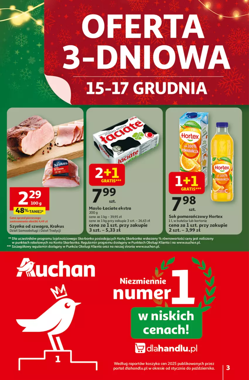 Gazetka promocyjna Auchan - Święta jak babcię kocham Hipermarket - ważna 11.12 do 17.12.2025 - strona 3 - produkty: Gra, Hortex, Krakus, Sok, Sok pomarańczowy, Szynka