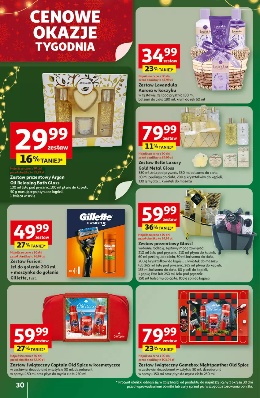 Gazetka promocyjna Auchan - Święta jak babcię kocham Hipermarket - ważna 11.12 do 17.12.2025 - strona 30 - produkty: Balsam do ciała, Bell, Dezodorant, Fusion, Gillette, Gry, Kosz, Krem do rąk, Maszynka, Mus, Old Spice, Peeling, Płyn do mycia, Szynka, Zestaw prezentowy
