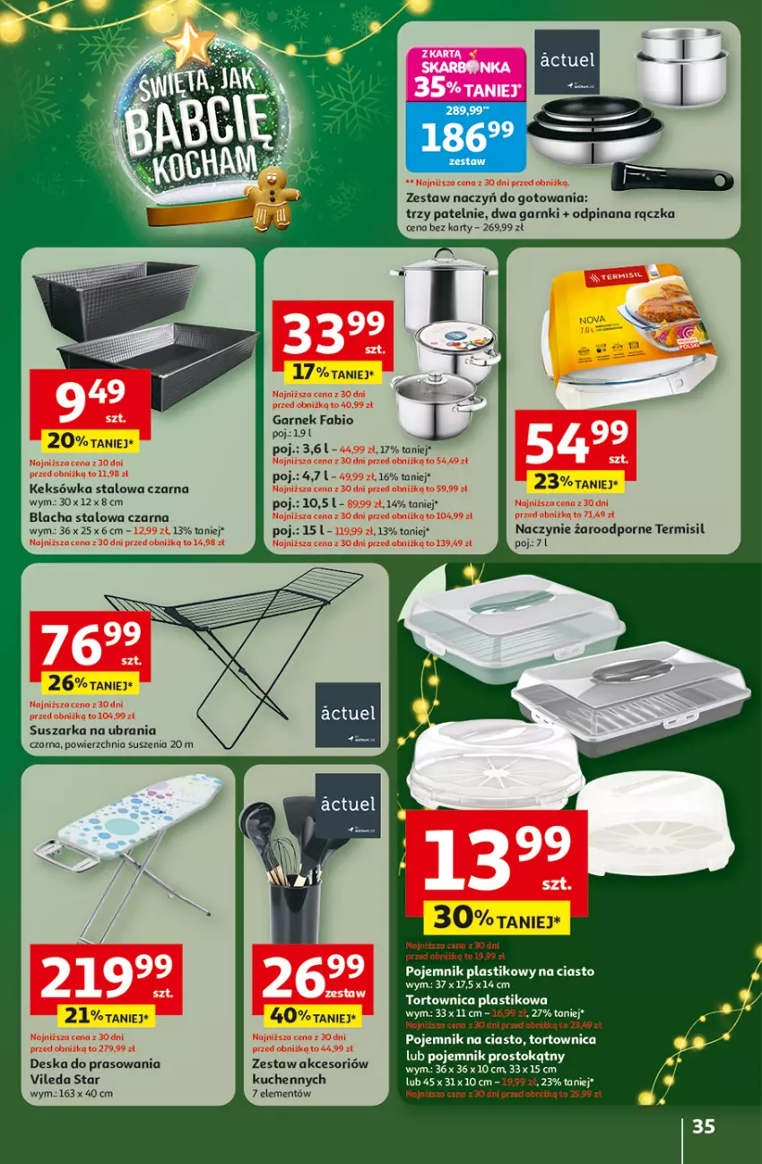 Gazetka promocyjna Auchan - Święta jak babcię kocham Hipermarket - ważna 11.12 do 17.12.2025 - strona 35 - produkty: Deska do prasowania, Fa, Garnek, Keksówka, Naczynie żaroodporne, Pojemnik, Pojemnik na ciasto, Pojemnik plastikowy, Por, Suszarka, Tortownica, Ubrania, Vileda