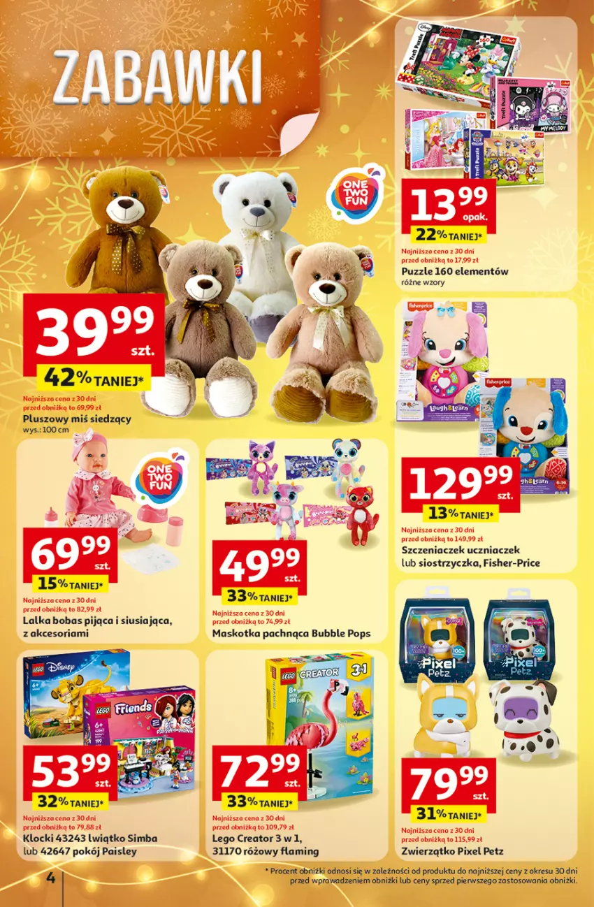 Gazetka promocyjna Auchan - Święta jak babcię kocham Hipermarket - ważna 11.12 do 17.12.2025 - strona 4 - produkty: Fisher-Price, Klocki, Lalka, LEGO, LEGO Creator, Puzzle, Szczeniaczek uczniaczek