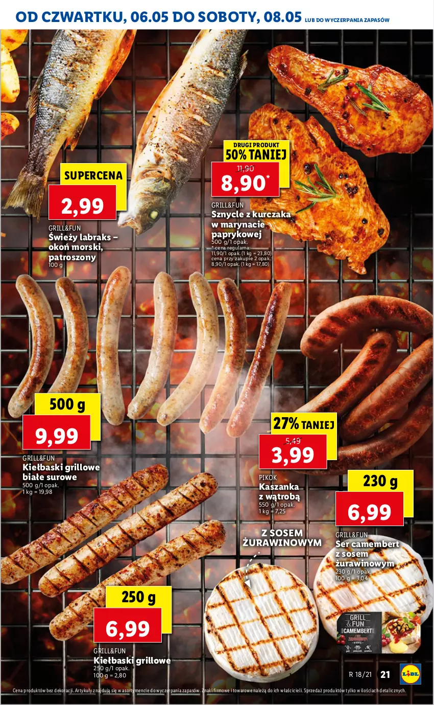 Gazetka promocyjna Lidl - GAZETKA - ważna 06.05 do 08.05.2021 - strona 21 - produkty: Camembert, Grill, Kasza, Kaszanka, Kurczak, PIKOK, Ser, Sos, Wino