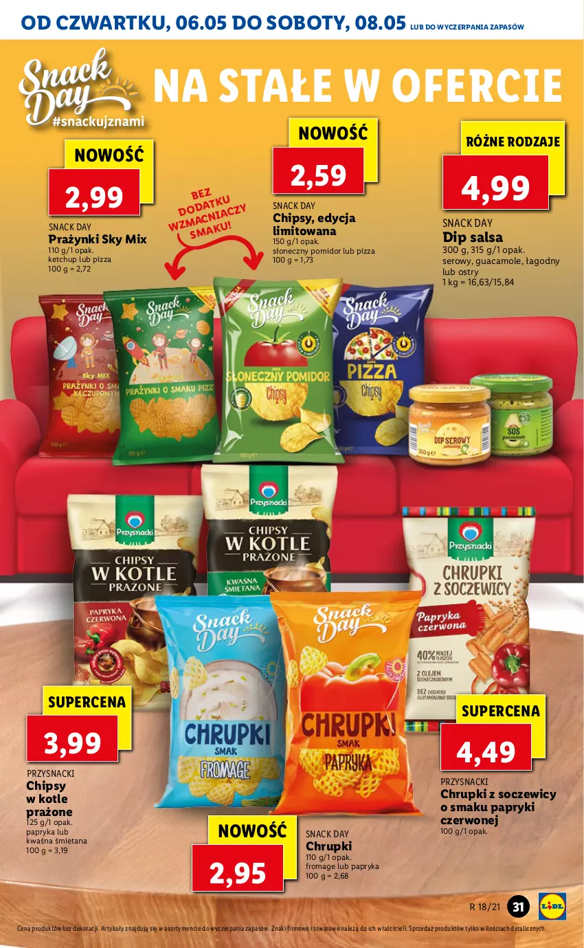 Gazetka promocyjna Lidl - GAZETKA - ważna 06.05 do 08.05.2021 - strona 31 - produkty: Amol, Chipsy, Chrupki, Ketchup, Papryka, Pizza, Przysnacki, Salsa, Ser