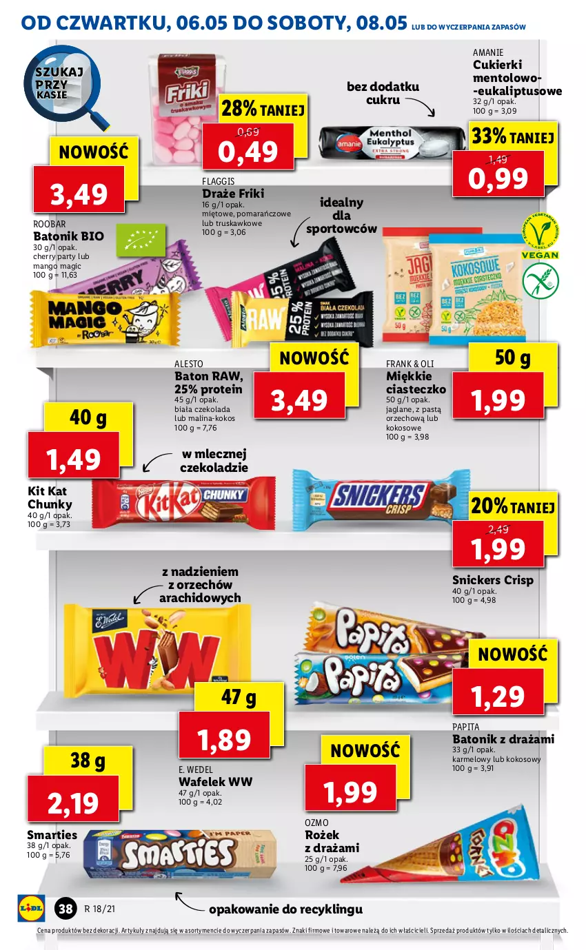 Gazetka promocyjna Lidl - GAZETKA - ważna 06.05 do 08.05.2021 - strona 38 - produkty: Baton, Cukier, Cukierki, Czekolada, E. Wedel, Kit Kat, Kokos, Mango, Por, Snickers, Sport, Tonik, Wafelek