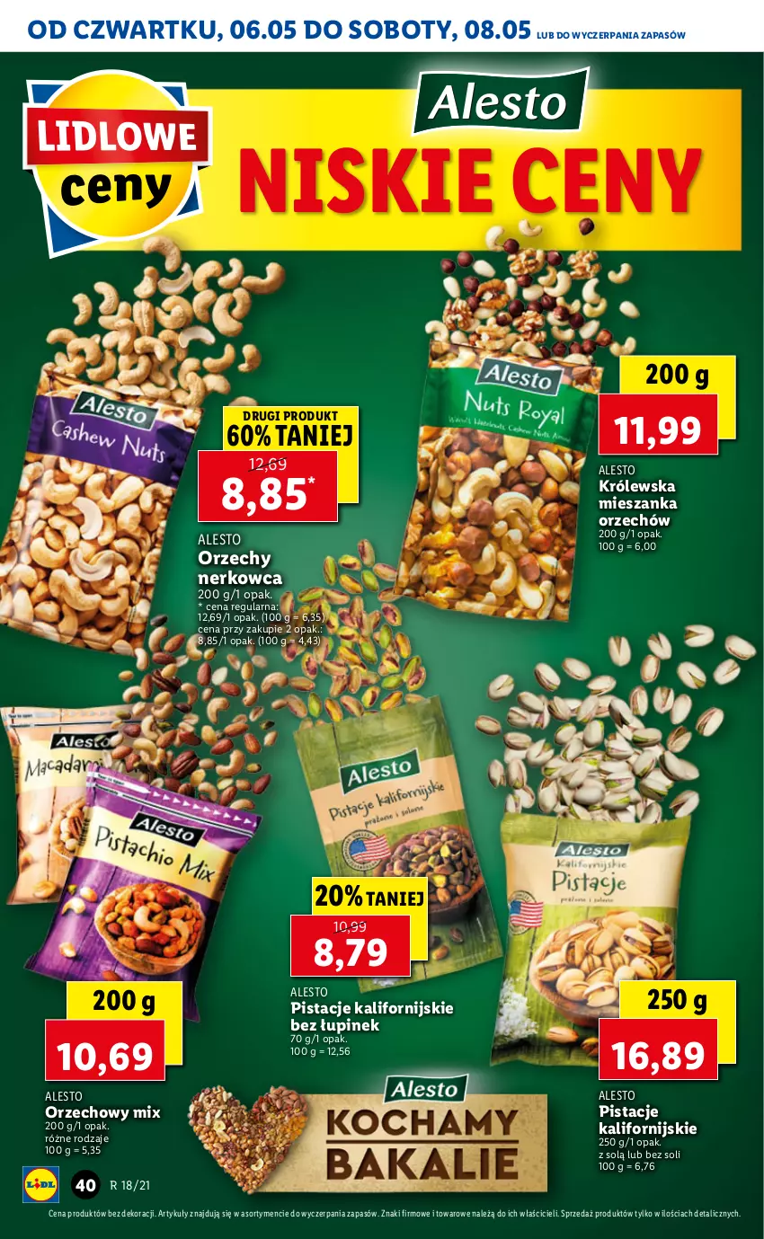 Gazetka promocyjna Lidl - GAZETKA - ważna 06.05 do 08.05.2021 - strona 40 - produkty: Pistacje