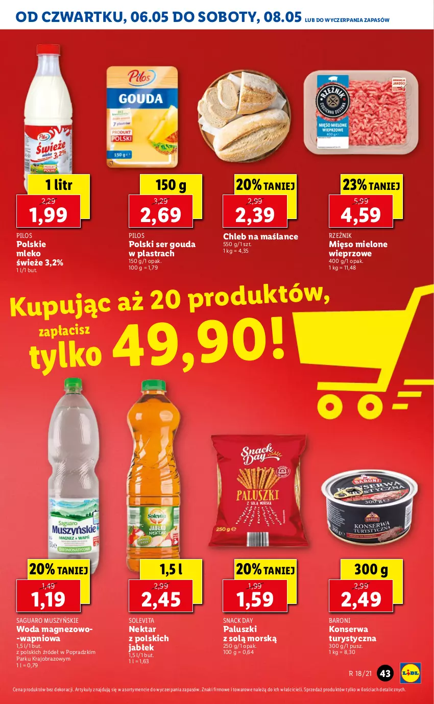 Gazetka promocyjna Lidl - GAZETKA - ważna 06.05 do 08.05.2021 - strona 43 - produkty: Chleb, Gouda, Konserwa turystyczna, Magnez, Mięso, Mięso mielone, Mleko, Mus, Nektar, Obraz, Pilos, Ser, Woda