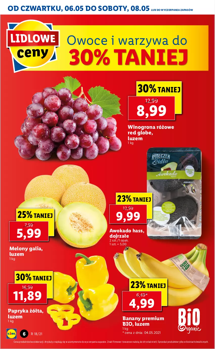 Gazetka promocyjna Lidl - GAZETKA - ważna 06.05 do 08.05.2021 - strona 6 - produkty: Banany, Melon, Owoce, Papryka, Papryka żółta, Warzywa, Wino, Winogrona