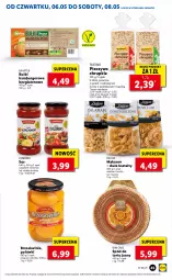 Gazetka promocyjna Lidl - GAZETKA - Gazetka - ważna od 08.05 do 08.05.2021 - strona 45 - produkty: Piec, Makaron, Sos, Ser, Mus, Hamburger, Chrupki, Burger, Spaghetti, Pieczywo chrupkie, Pieczywo, Brzoskwinie, Dan Cake, Bazyl, Waga