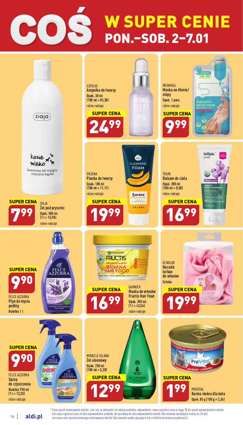 Gazetka promocyjna Aldi - Pełny katalog - ważna 02.01 do 07.01.2022 - strona 16 - produkty: Balsam do ciała, Fructis, Garnier, Isla, Maska, Maska do włosów, Płyn do mycia, Płyn do mycia podłóg, Ręcznik, Spray do czyszczenia, Tołpa, Top, Ziaja