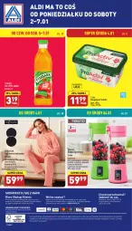 Gazetka promocyjna Aldi - Pełny katalog - Gazetka - ważna od 07.01 do 07.01.2022 - strona 32 - produkty: Sok, Por, Blender, O nas, Pojemnik, Dres, Wełna, Margaryna, Tymbark, Smoothie, Biuro, Flora, Pokrywa, Fa