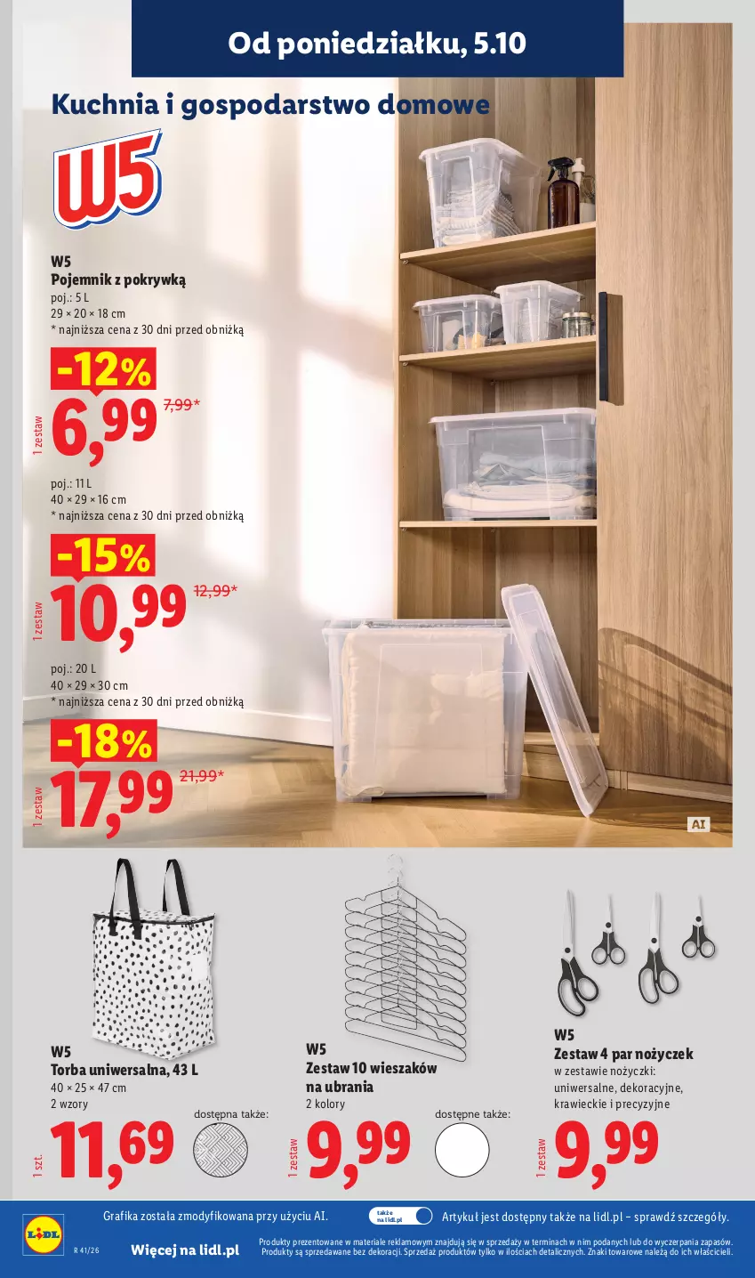 Gazetka promocyjna Lidl - Gazetka ważna od 05.10 do 10.10 - ważna 05.10 do 10.10.2026 - strona 26 - produkty: Gra, Grafika, Kuchnia, Noż, Nożyczki, Pojemnik, Pojemnik z pokrywką, Torba, Ubrania, Wieszak
