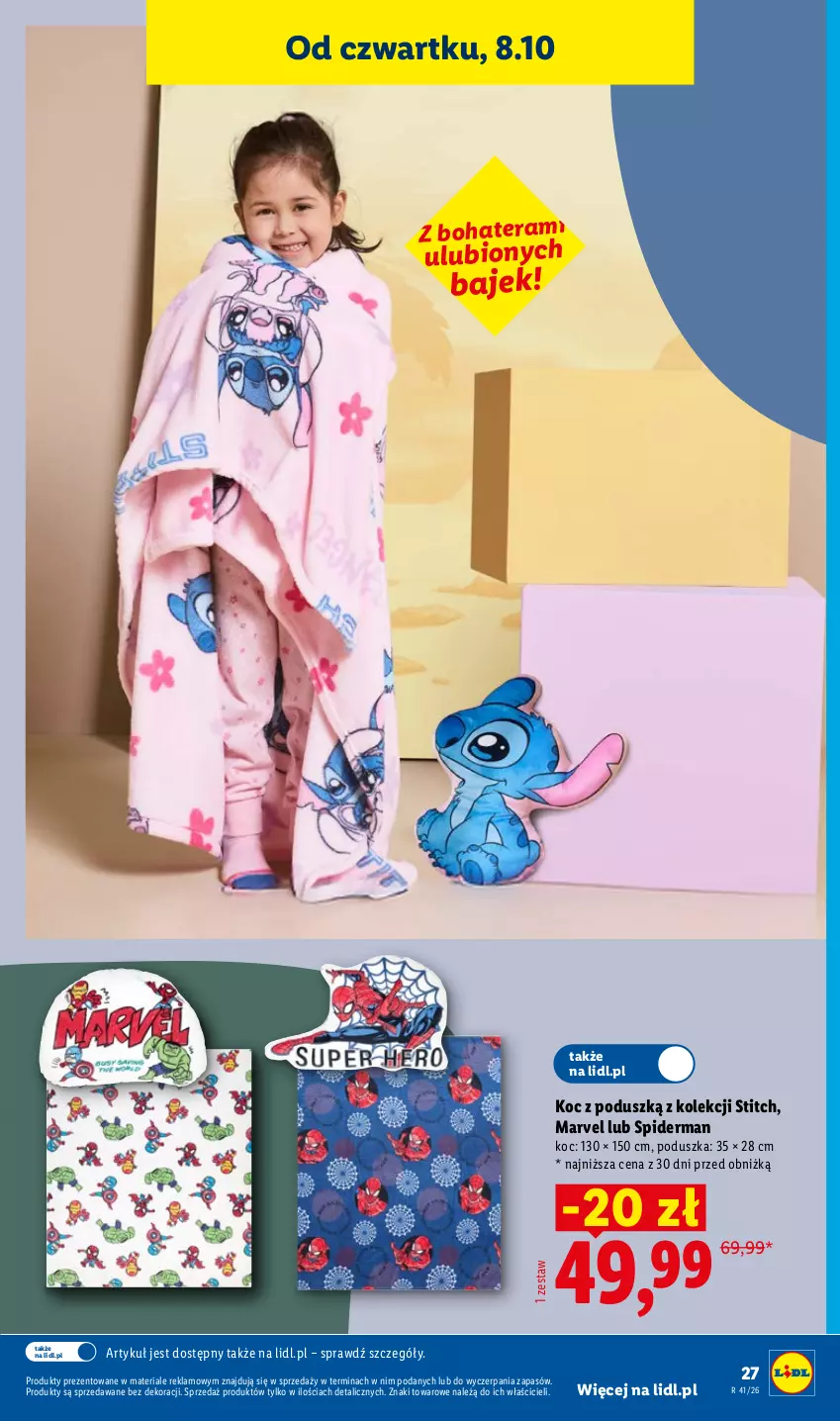 Gazetka promocyjna Lidl - Gazetka ważna od 05.10 do 10.10 - ważna 05.10 do 10.10.2026 - strona 37 - produkty: Koc, Poduszka, Spiderman, Tera