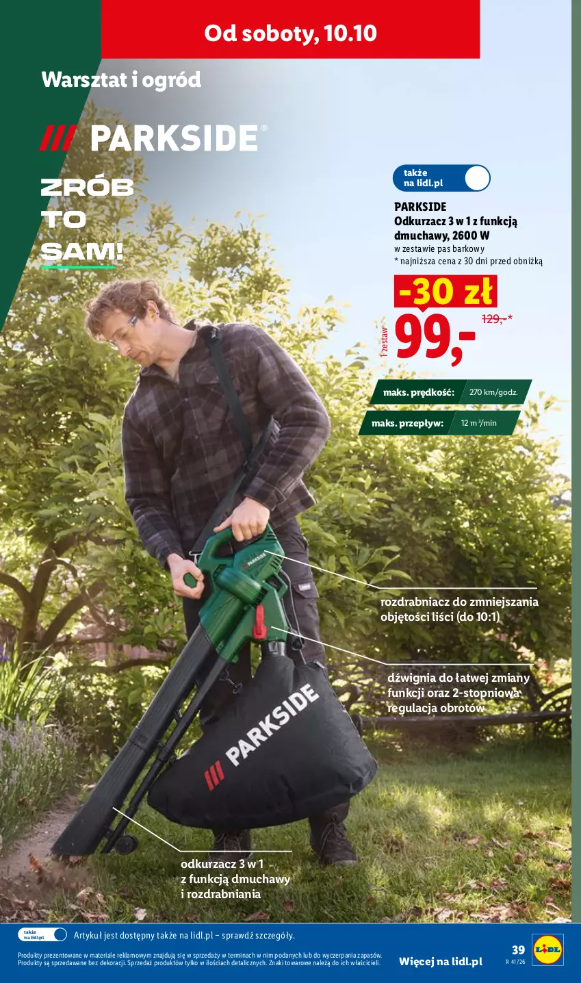 Gazetka promocyjna Lidl - Gazetka ważna od 05.10 do 10.10 - ważna 05.10 do 10.10.2026 - strona 49 - produkty: Dźwig, Odkurzacz, Ogród, Parkside, Rozdrabniacz, Top
