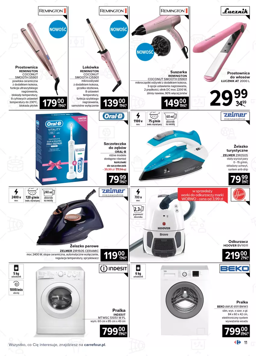 Gazetka promocyjna Carrefour - Gazetka Multimedia kibica - ważna 24.05 do 12.06.2021 - strona 11 - produkty: Beko, Grzałka, HP, Indesit, Kokos, Lokówka, Odkurzacz, Pralka, Remington, Szczoteczka, Top, Zelmer