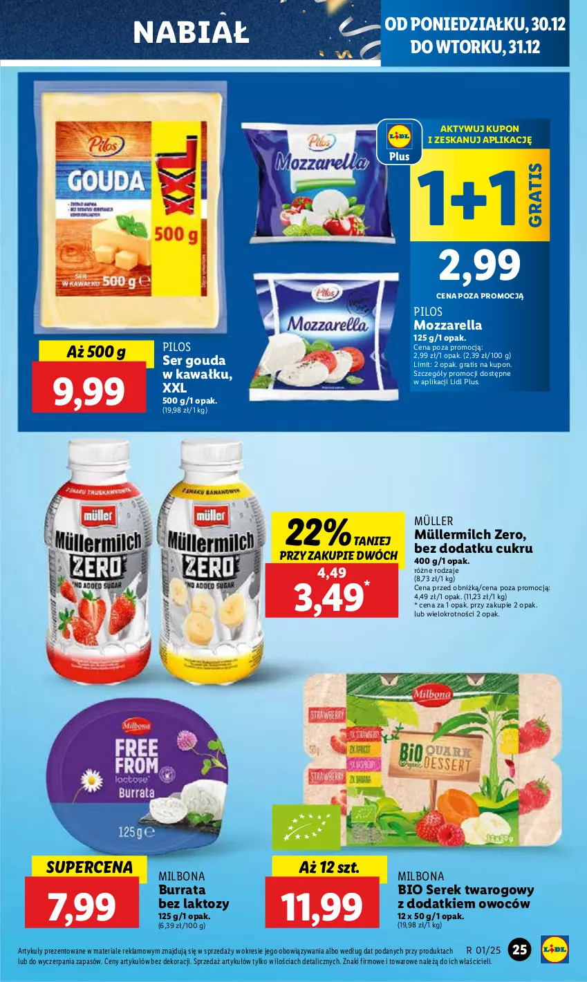 Gazetka promocyjna Lidl - GAZETKA - ważna 30.12 do 31.12.2024 - strona 27 - produkty: Burrata, Gouda, Gra, Kawa, Mozzarella, Müller, Müllermilch, Pilos, Ser, Serek, Serek twarogowy