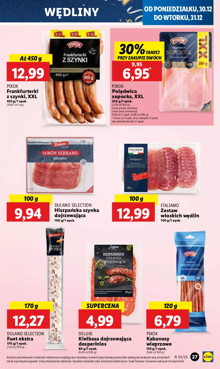 Gazetka promocyjna Lidl - GAZETKA - ważna 30.12 do 31.12.2024 - strona 31 - produkty: Dulano, Frankfurterki, Kabanos, Kiełbasa, PIKOK, Polędwica, Szynka