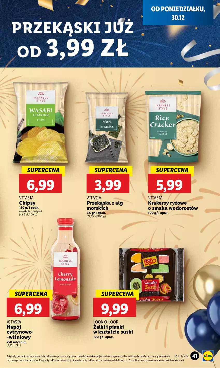 Gazetka promocyjna Lidl - GAZETKA - ważna 30.12 do 31.12.2024 - strona 45 - produkty: Chipsy, Krakersy, LG, Napój, Ryż, Sushi, Wasa