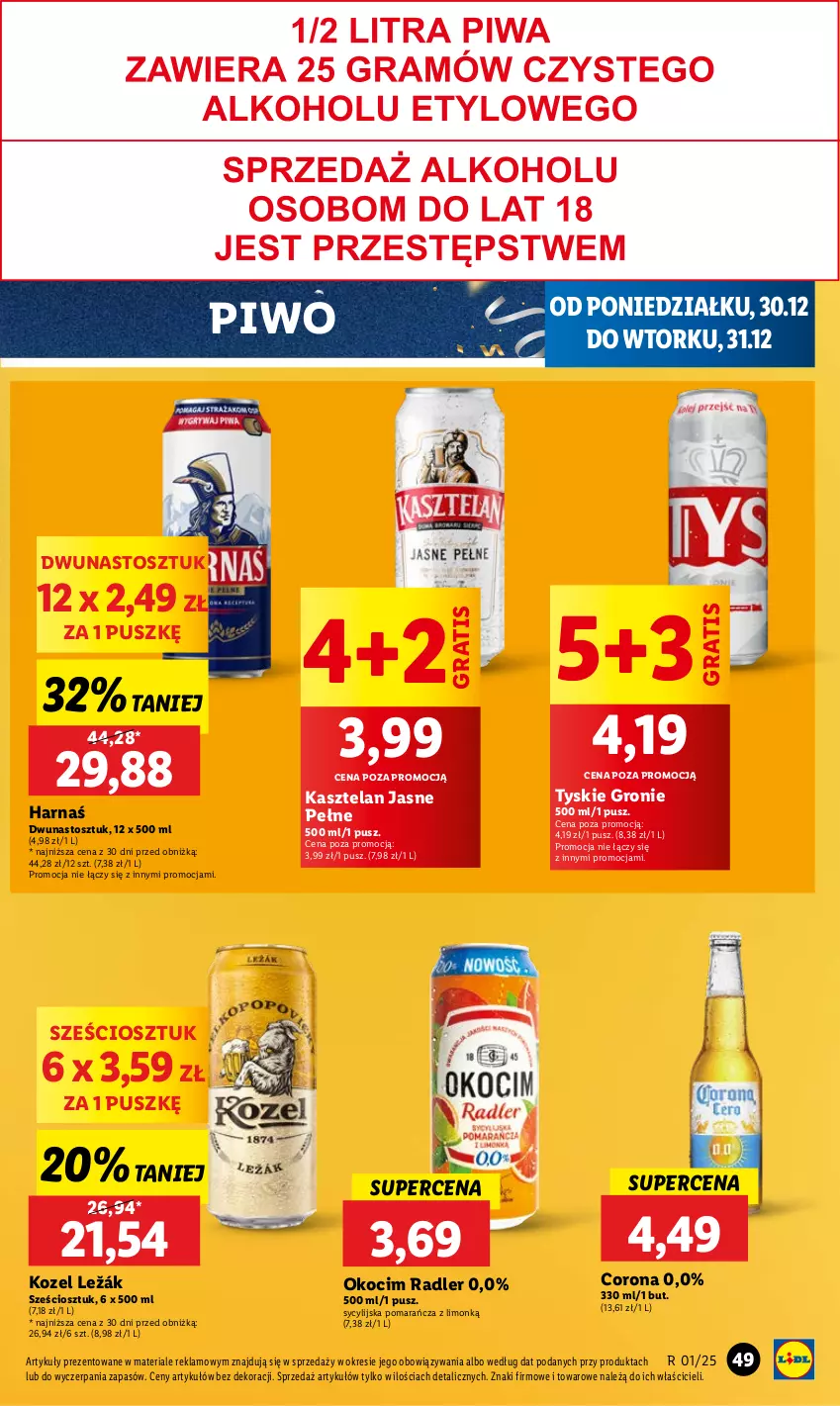 Gazetka promocyjna Lidl - GAZETKA - ważna 30.12 do 31.12.2024 - strona 54 - produkty: Gra, Harnaś, Kasztelan, Koc, Kozel, Okocim, Piwo, Radler, Tyskie