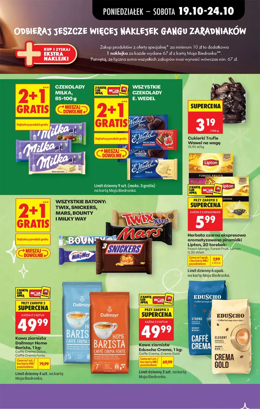 Gazetka promocyjna Biedronka - Od Poniedziałku - ważna 19.10 do 24.10.2026 - strona 41 - produkty: Baton, Bounty, Cukier, Cukierki, Dallmayr, Fa, Gra, Herbata, Herbata czarna, Kawa, Kawa ziarnista, Klej, Lipton, Mango, Mars, Mięta, Milka, Milky Way, Mus, Snickers, Twix, Wawel