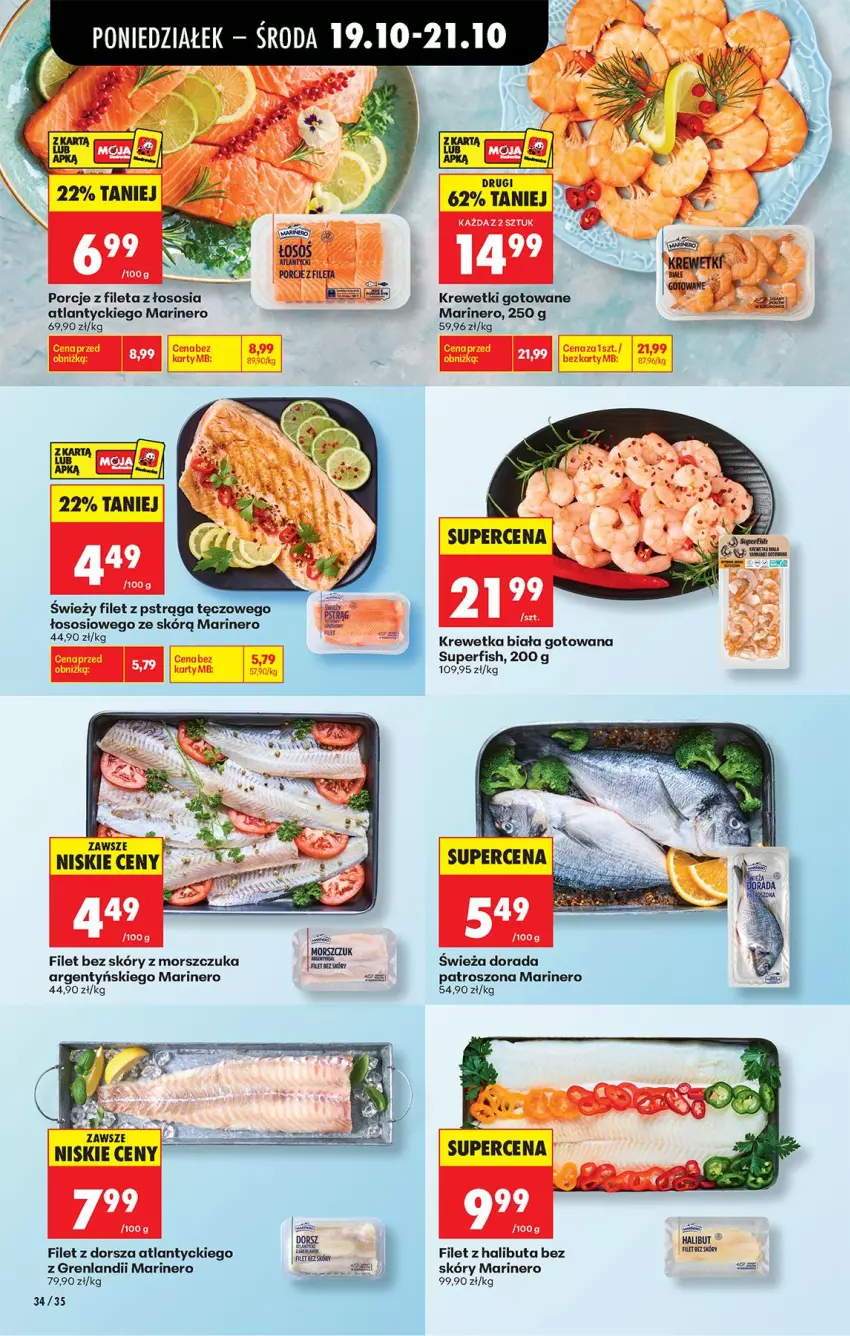 Gazetka promocyjna Biedronka - Od Poniedziałku - ważna 19.10 do 24.10.2026 - strona 50 - produkty: Dorsz, Fa, Filet z dorsza atlantyckiego, Filet z pstrąga, Halibut, Krewetki, Por, Pstrąg, Sos