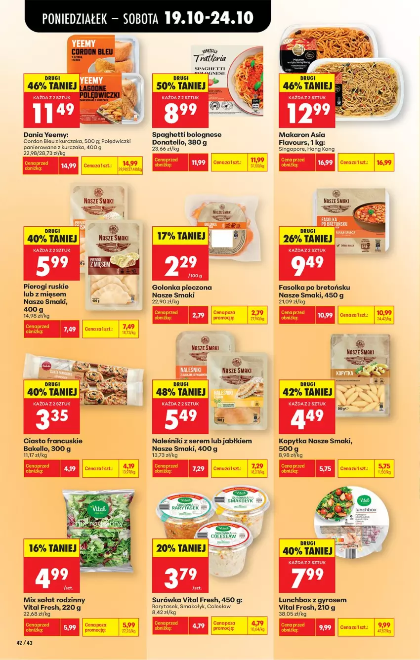 Gazetka promocyjna Biedronka - Od Poniedziałku - ważna 19.10 do 24.10.2026 - strona 62 - produkty: Ciasto francuskie, Cordon Bleu, Fa, Golonka pieczona, Gyros, Kopytka, Kurczak, LG, Makaron, Naleśniki, Piec, Pierogi, Polędwiczki panierowane, Por, Sałat, Ser, Spaghetti, Surówka