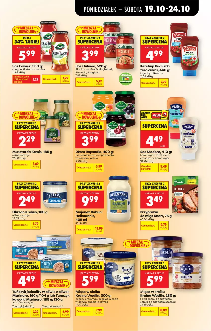 Gazetka promocyjna Biedronka - Od Poniedziałku - ważna 19.10 do 24.10.2026 - strona 65 - produkty: Babuni, Burger, Chrzan, Dżem, Hamburger, Kamis, Kawa, Ketchup, Knorr, Krakus, Majonez, Mięso, Mięso w słoiku, Mus, Musztarda, Por, Pudliszki, Sos, Spaghetti, Tago, Tuńczyk