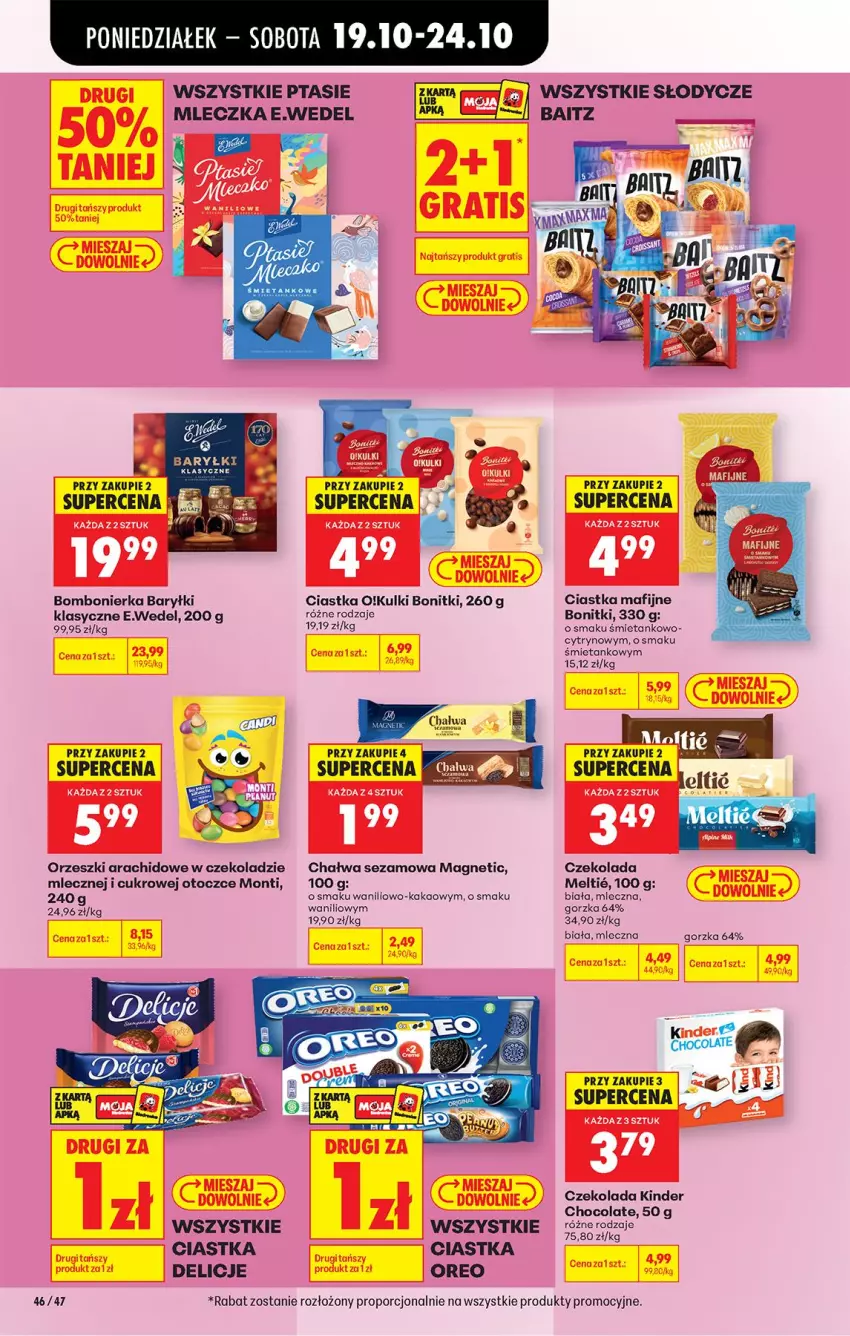 Gazetka promocyjna Biedronka - Od Poniedziałku - ważna 19.10 do 24.10.2026 - strona 66 - produkty: Baryłki, Bonitki, Chałwa, Ciastka, Czekolada, Delicje, Kakao, Kinder, Oreo, Orzeszki, Por, Sezam
