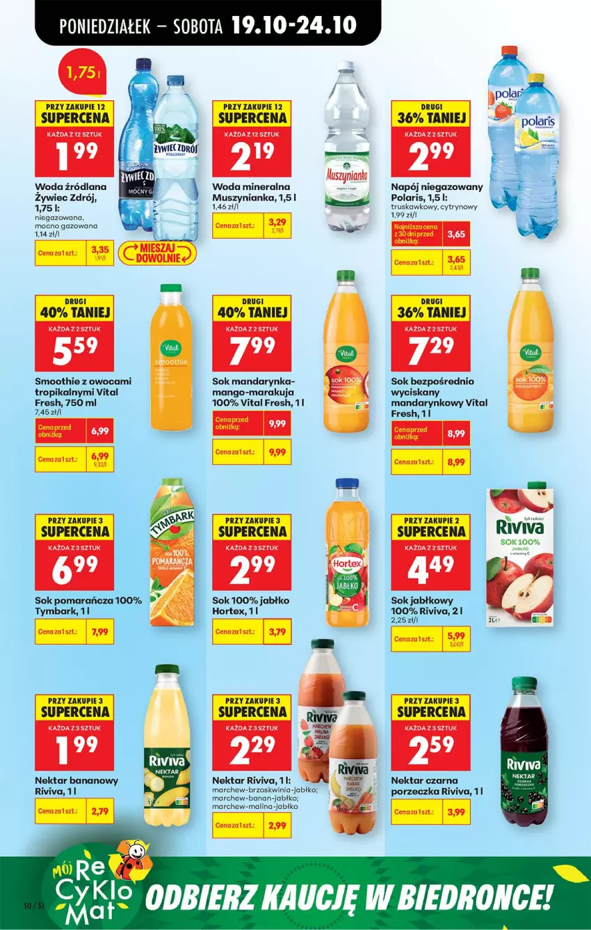 Gazetka promocyjna Biedronka - Od Poniedziałku - ważna 19.10 do 24.10.2026 - strona 70 - produkty: Hortex, LANA, LG, Mango, Mus, Muszynianka, Napój, Napój niegazowany, Nektar, Nektar bananowy, Por, Smoothie, Sok, Sok jabłkowy, Tymbark, Woda, Woda mineralna