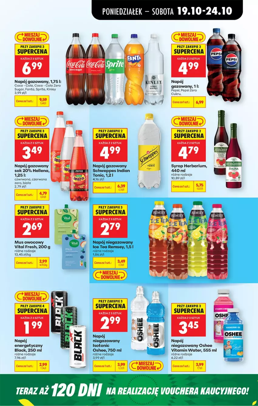 Gazetka promocyjna Biedronka - Od Poniedziałku - ważna 19.10 do 24.10.2026 - strona 71 - produkty: Fa, Fanta, Hellena, Lack, LG, Mus, Napój, Napój energetyczny, Napój gazowany, Napój niegazowany, Oshee, Pepsi, Schweppes, Sok, Sprite, Syrop