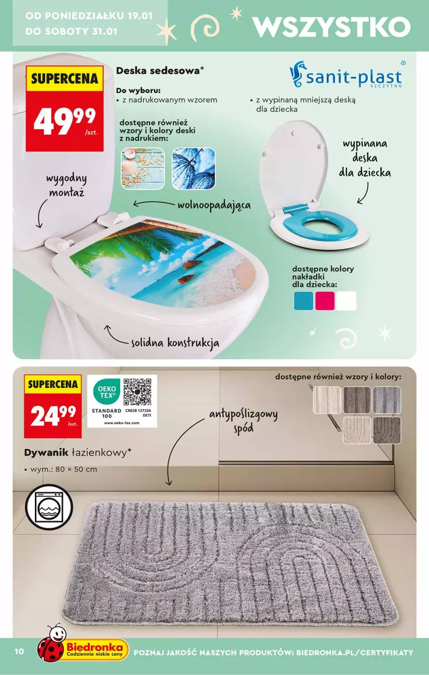 Gazetka promocyjna Biedronka - Okazje Tygodnia - ważna 17.01 do 31.01.2026 - strona 10 - produkty: Deska sedesowa, Dywan, Dywanik, Dywanik łazienkowy