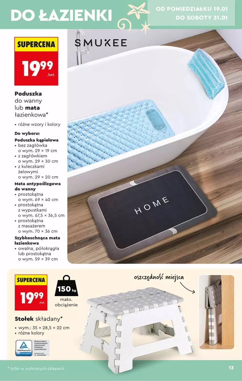Gazetka promocyjna Biedronka - Okazje Tygodnia - ważna 17.01 do 31.01.2026 - strona 13 - produkty: Masażer, Mata łazienkowa, Poduszka, Stołek