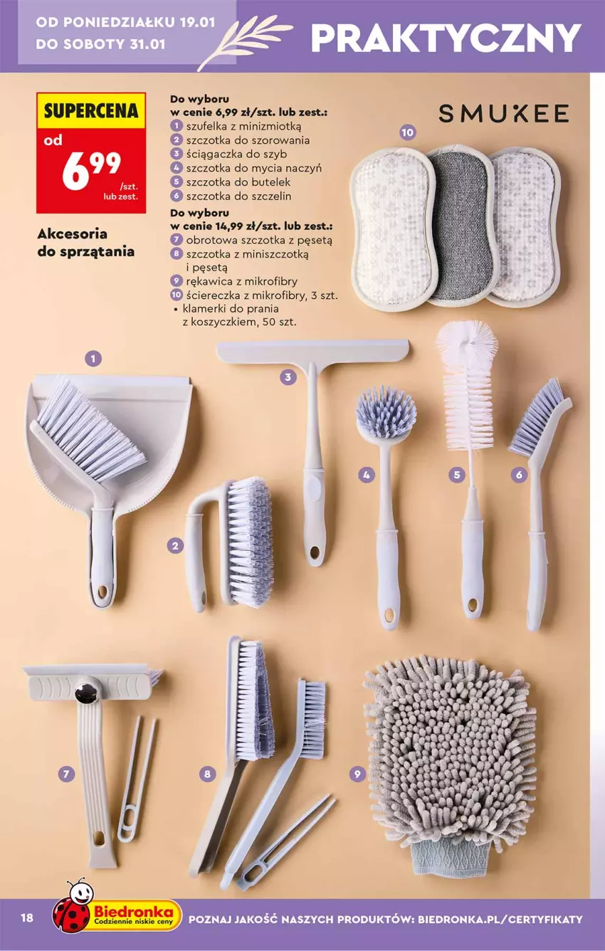 Gazetka promocyjna Biedronka - Okazje Tygodnia - ważna 17.01 do 31.01.2026 - strona 18 - produkty: Do mycia naczyń, Kosz, Szczotka, Szczotka do szorowania, Szufelka