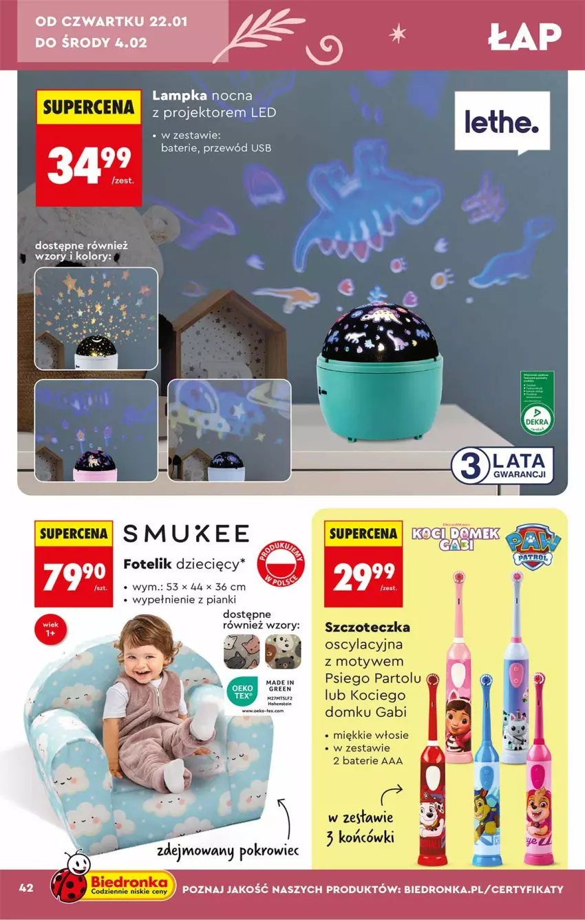 Gazetka promocyjna Biedronka - Okazje Tygodnia - ważna 17.01 do 31.01.2026 - strona 42 - produkty: Dzieci, Fotel, Fotelik, Koc, Przewód