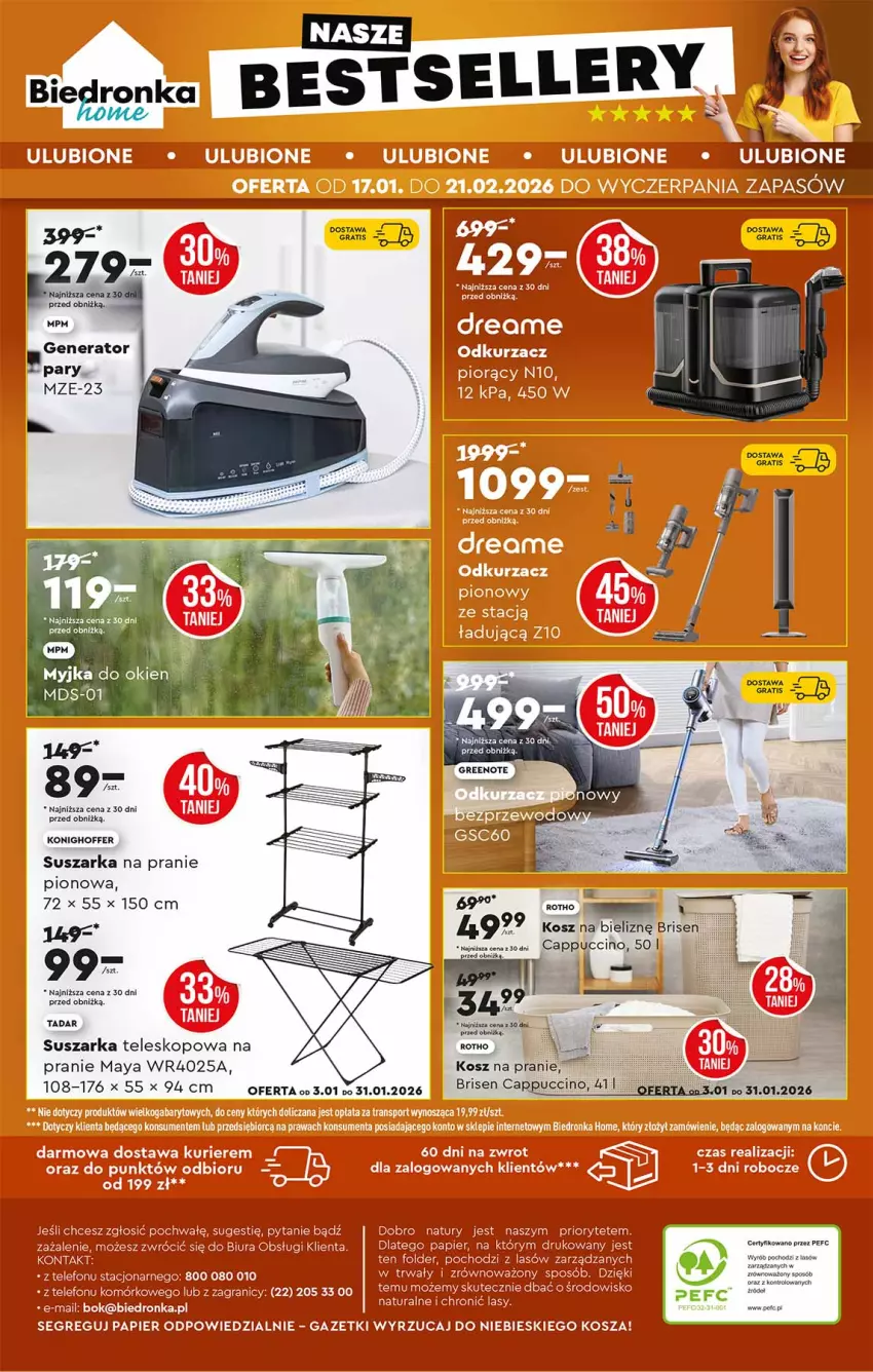 Gazetka promocyjna Biedronka - Okazje Tygodnia - ważna 17.01 do 31.01.2026 - strona 56 - produkty: BIC, Cappuccino, Fa, Gra, Kosz, Myjka do okien, Por, Sport, Suszarka, Suszarka na pranie, Teleskop, Tran