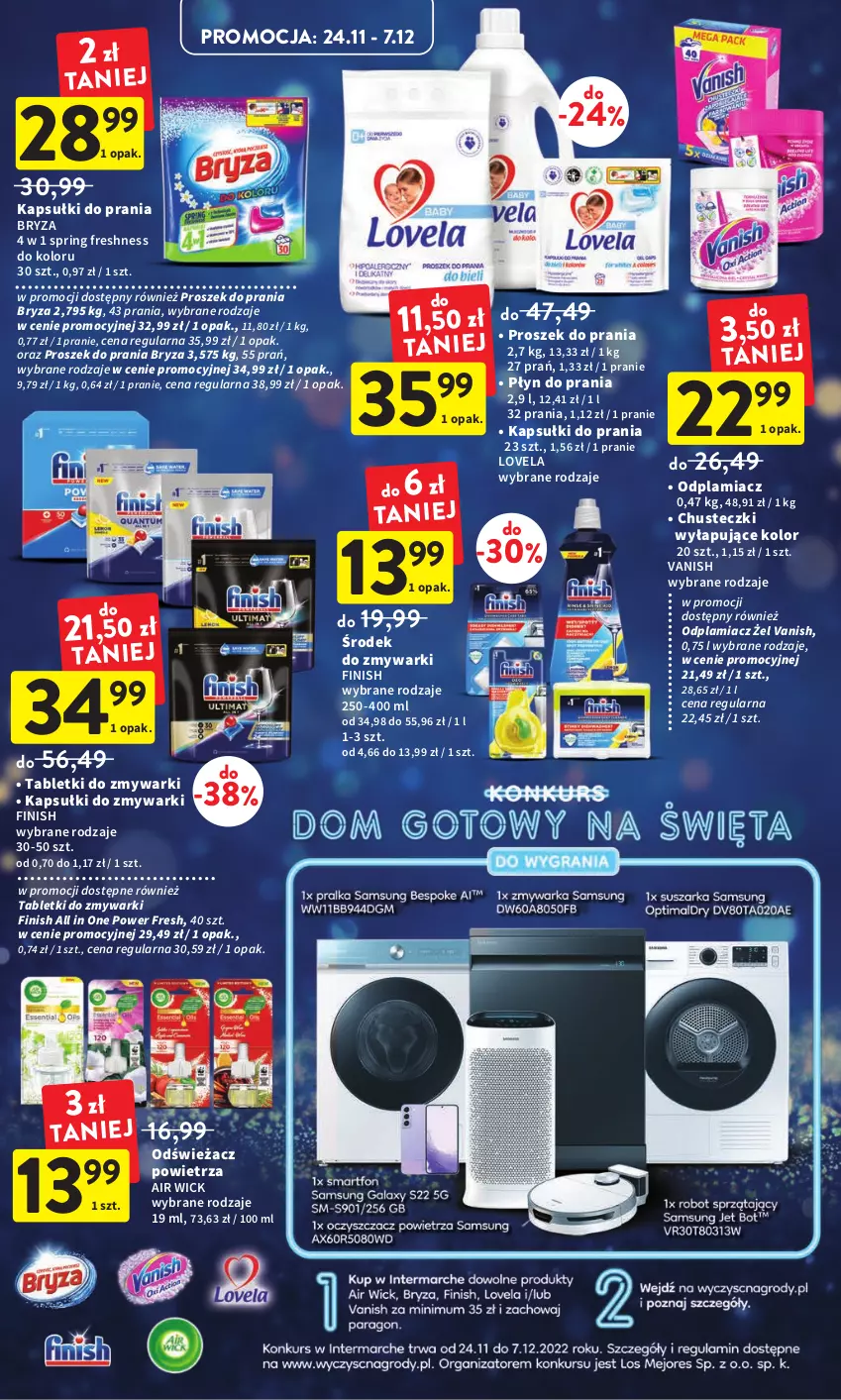 Gazetka promocyjna Intermarche - Gazetka Intermarche - ważna 24.11 do 30.11.2022 - strona 37 - produkty: Air Wick, Bryza, Chusteczki, Finish, Kapsułki do prania, Lovela, Odplamiacz, Odświeżacz powietrza, Płyn do prania, Proszek do prania, Tablet, Tabletki do zmywarki, Vanish, Zmywarki