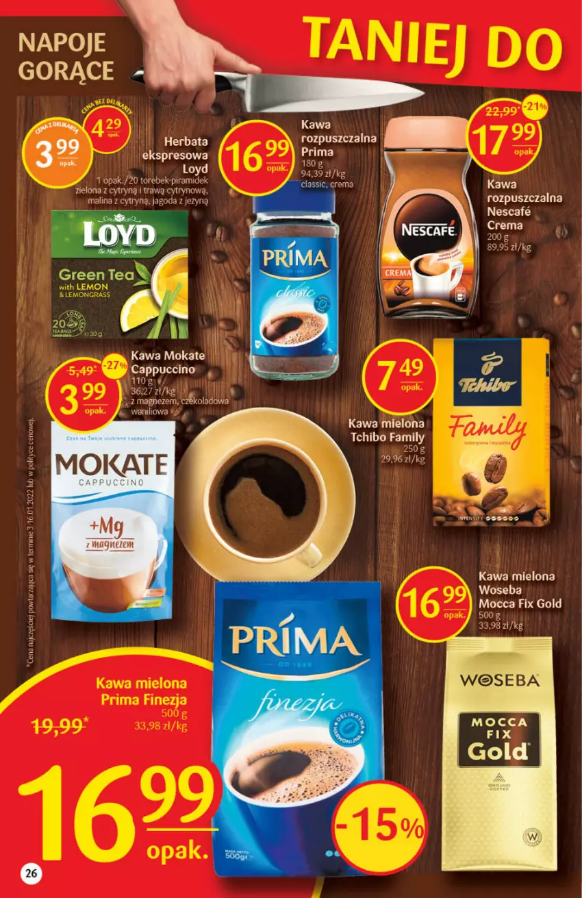 Gazetka promocyjna Delikatesy Centrum - Gazetka DC11 - ważna 17.03 do 23.03.2022 - strona 26 - produkty: Cappuccino, Kawa, Kawa mielona, Magnez, Mocca Fix Gold, Napoje, Woseba