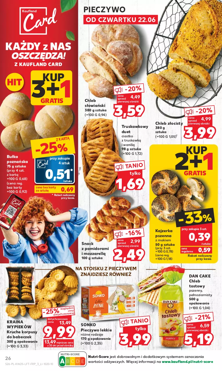 Gazetka promocyjna Kaufland - Gazetka tygodnia - ważna 22.06 do 28.06.2023 - strona 26 - produkty: Bułka, Chleb, Chleb tostowy, Dan Cake, Gra, Kajzerka, Kajzerka pszenna, Korpusy, Piec, Pieczywo, Sonko