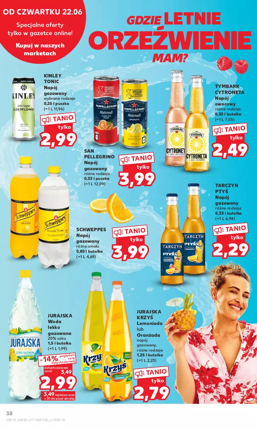 Gazetka promocyjna Kaufland - Gazetka tygodnia - ważna 22.06 do 28.06.2023 - strona 38 - produkty: Lemoniada, Napój, Napój gazowany, Napoje, Oranżada, Schweppes, Sok, Tymbark, Woda