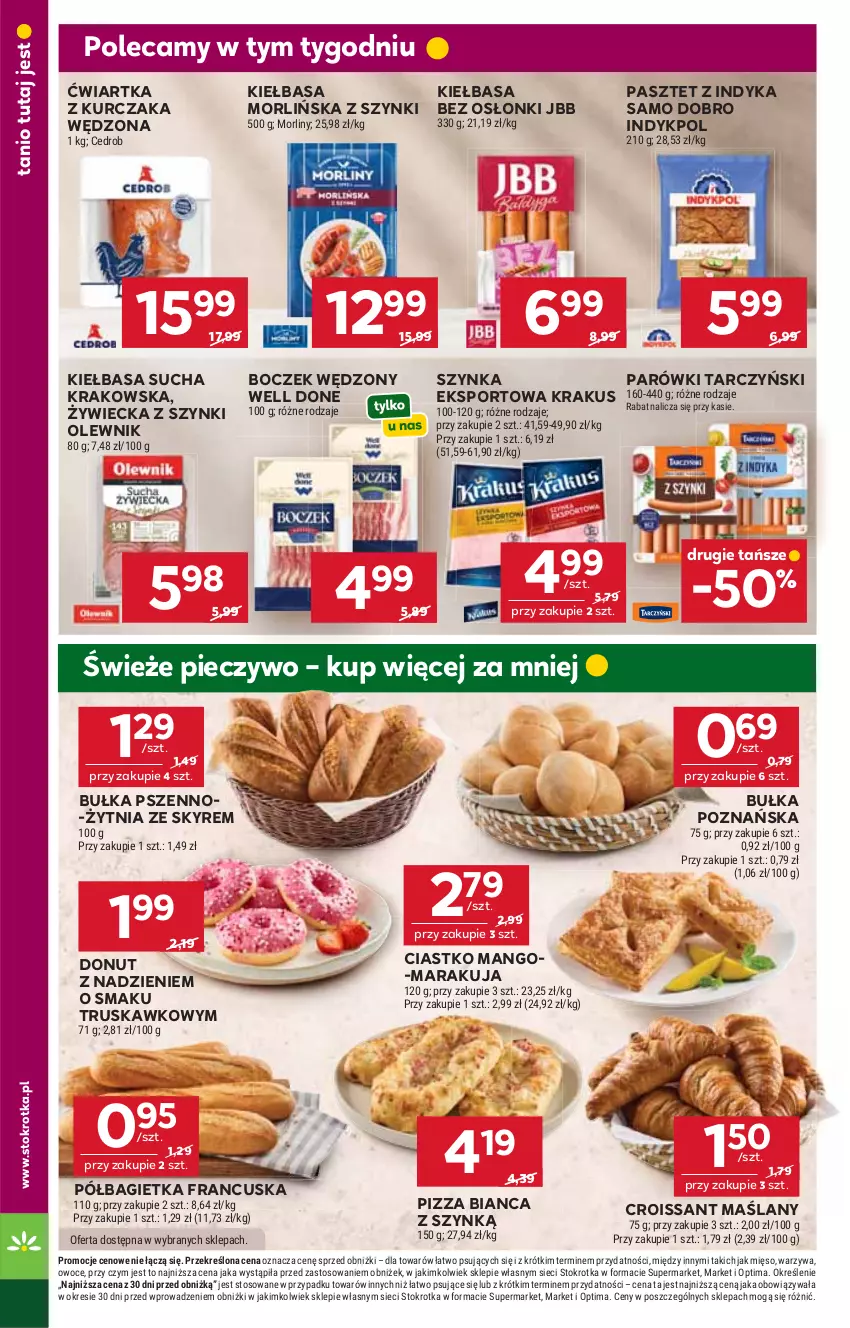 Gazetka promocyjna Stokrotka - Supermarket - ważna 29.10 do 04.11.2026 - strona 23 - produkty: Bagietka, Boczek, Bułka, Croissant, Donut, Kiełbasa, Krakus, Kurczak, Mango, Mięso, Morliny, Olewnik, Optima, Owoce, Parówki, Pasztet, Pasztet z indyka, Piec, Pieczywo, Pizza, Półbagietka, Por, Sport, Szynka, Tarczyński, Warzywa