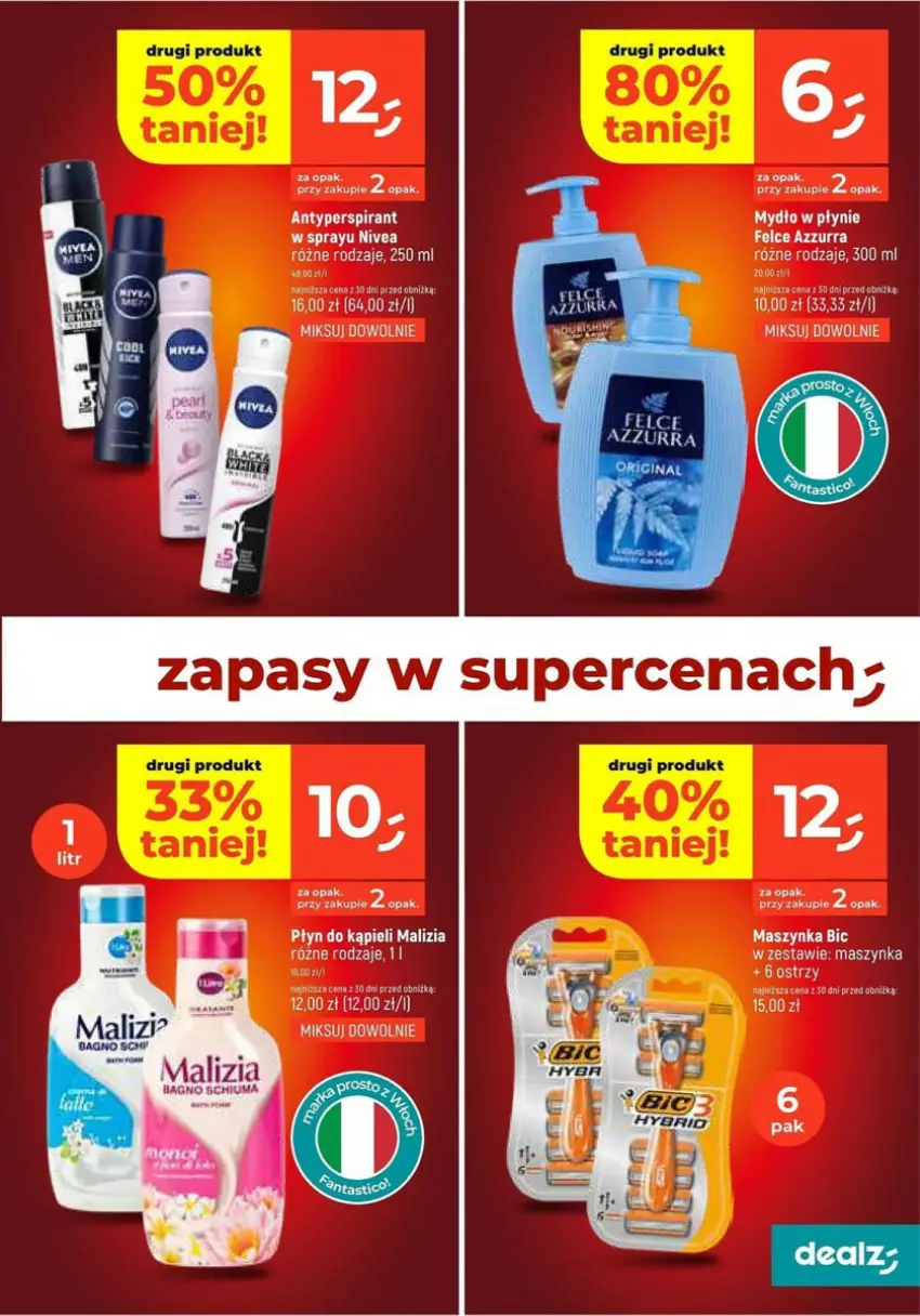 Gazetka promocyjna Dealz - ważna 02.01 do 08.01.2025 - strona 7 - produkty: Antyperspirant, BIC, Fa, Malizia, Maszynka, Mydło, Mydło w płynie, Nivea, Płyn do kąpieli, Szynka