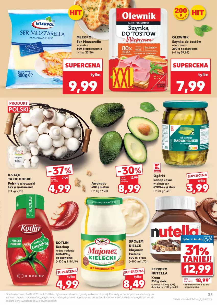 Gazetka promocyjna Kaufland - Gazetka tygodnia - ważna 26.02 do 04.03.2026 - strona 35 - produkty: Ferrero, Ketchup, Kotlin, Majonez, Mozzarella, Nutella, Olewnik, Piec, Ser, Siatka, Szynka