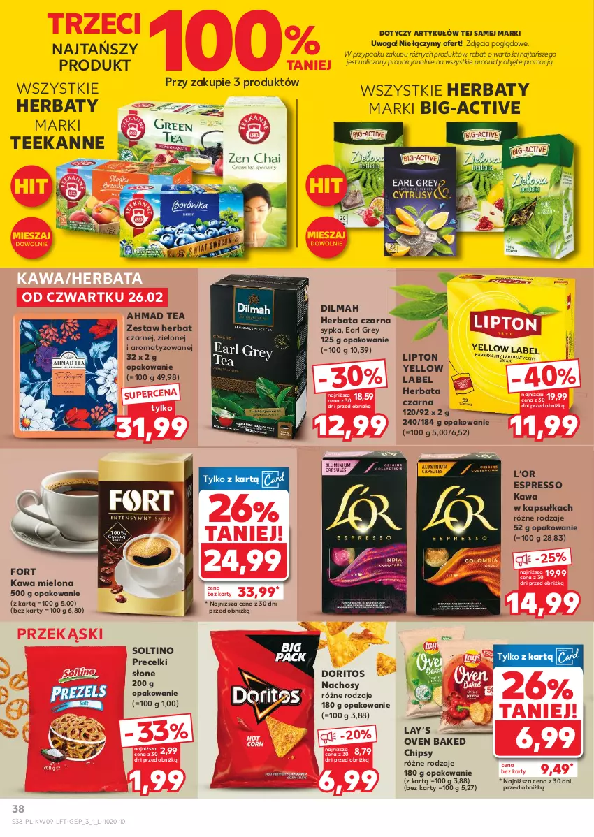 Gazetka promocyjna Kaufland - Gazetka tygodnia - ważna 26.02 do 04.03.2026 - strona 38 - produkty: Chipsy, Dilmah, Earl Grey, Herbata, Herbata czarna, Kawa, Kawa mielona, Lay’s, Lipton, Por, Precelki, Soltino, Teekanne, Waga
