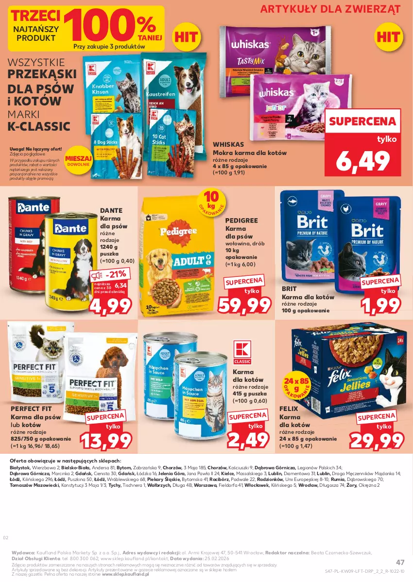 Gazetka promocyjna Kaufland - Gazetka tygodnia - ważna 26.02 do 04.03.2026 - strona 47 - produkty: Brit, Dres, Drób, Fa, Felix, Inka, Mokra karma, Pedigree, Por, Rum, Waga, Whiskas, Wołowina