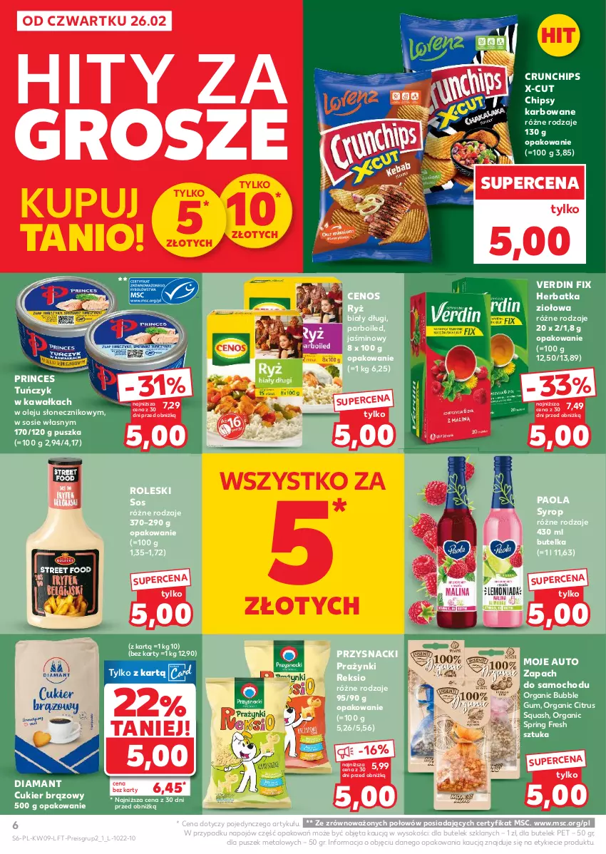 Gazetka promocyjna Kaufland - Gazetka tygodnia - ważna 26.02 do 04.03.2026 - strona 6 - produkty: Cenos, Chipsy, Crunchips, Cukier, Diamant, Kawa, Moje Auto, Olej, Paola, Przysnacki, Ryż, Sok, Sos, Syrop, Tuńczyk