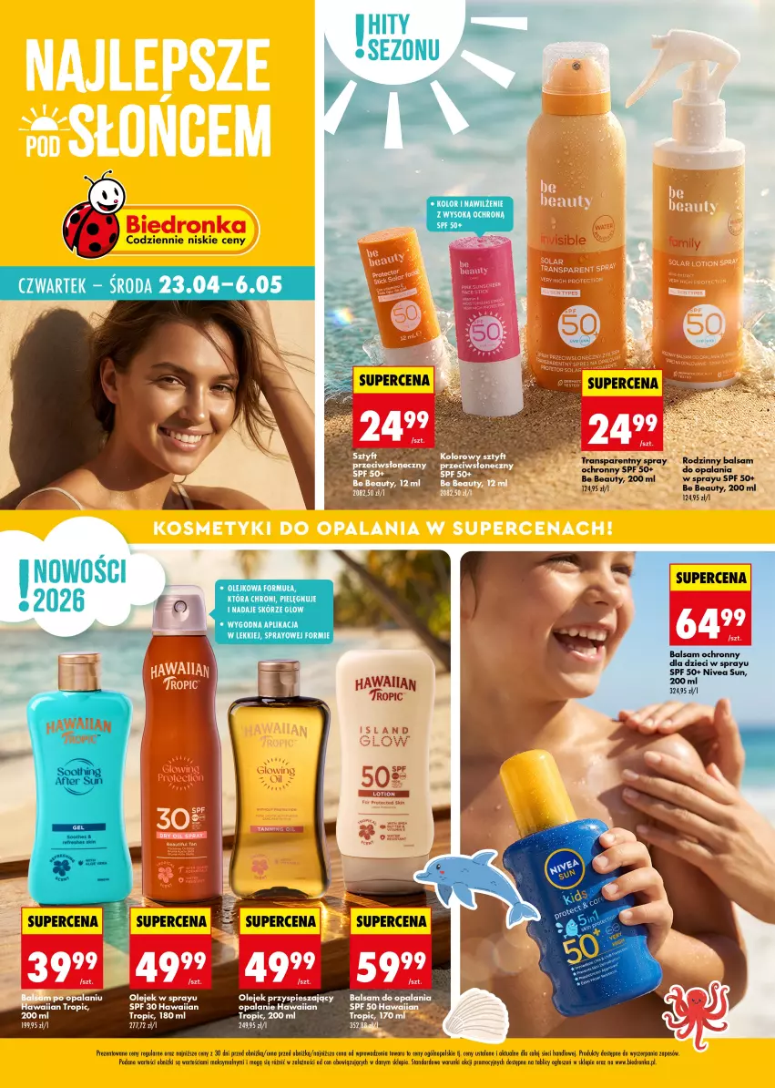 Gazetka promocyjna Biedronka - Najlepsze pod słońcem - ważna 23.04 do 30.04.2026 - strona 1 - produkty: Be Be, Dzieci, Nivea, Olej, Sok, Tran