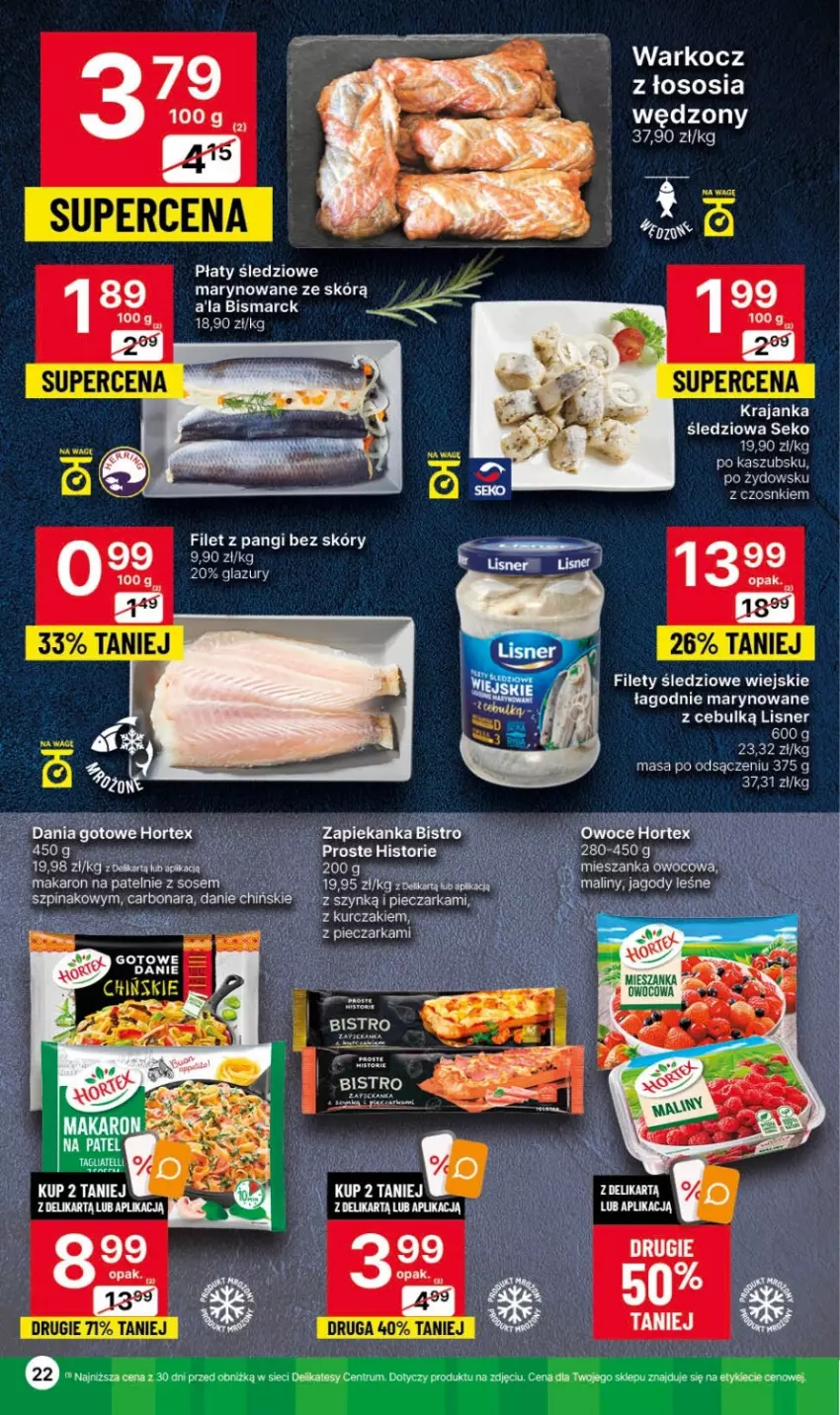 Gazetka promocyjna Delikatesy Centrum - Gazetka DC42 czw-sr - ważna 26.10 do 01.11.2023 - strona 22 - produkty: Filet z pangi, Koc, Krajanka śledziowa, Lazur, Lisner, Makaron, Płaty śledziowe, SEKO, Sos