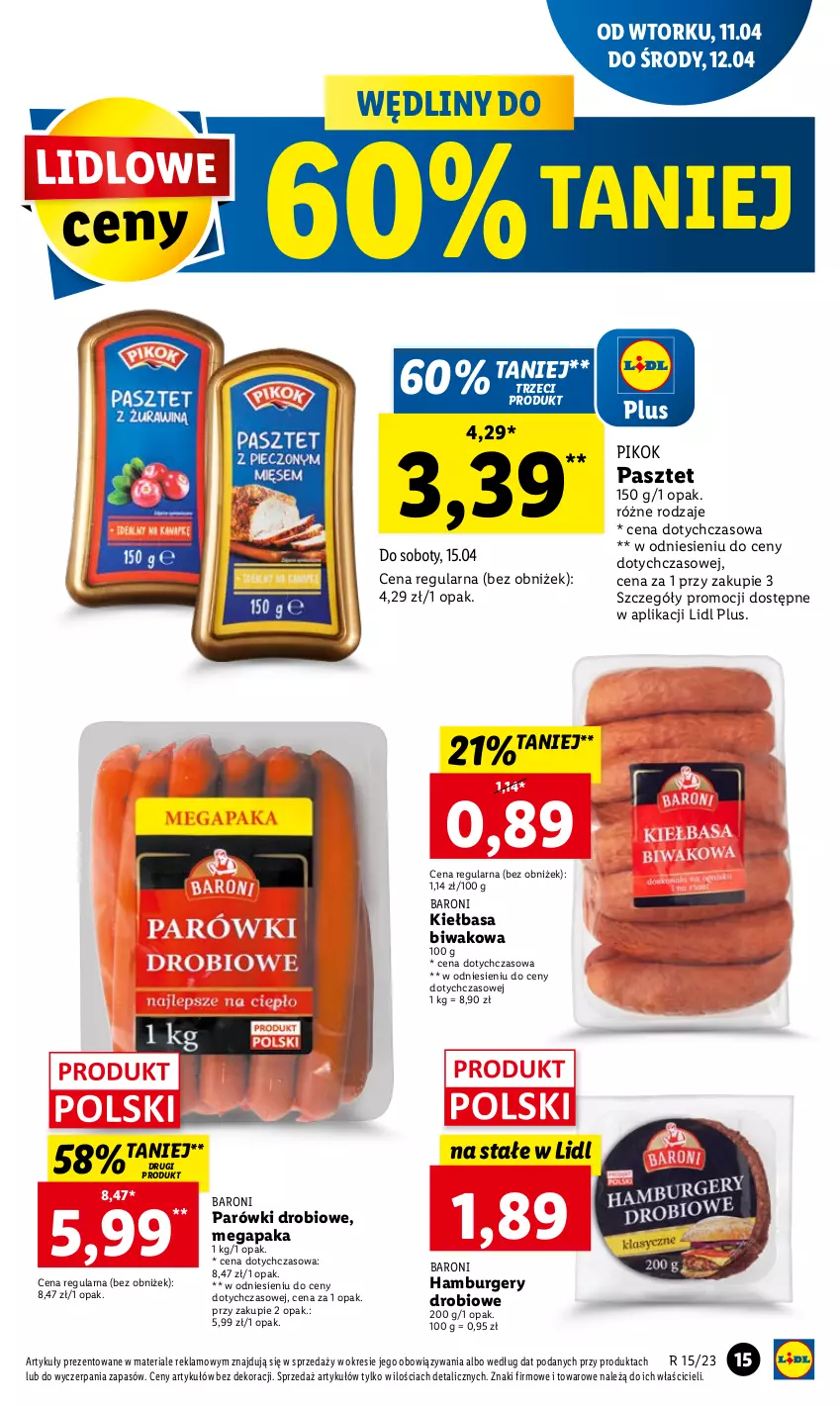 Gazetka promocyjna Lidl - GAZETKA - ważna 11.04 do 12.04.2023 - strona 19 - produkty: Burger, Hamburger, Kiełbasa, Parówki, Pasztet, PIKOK