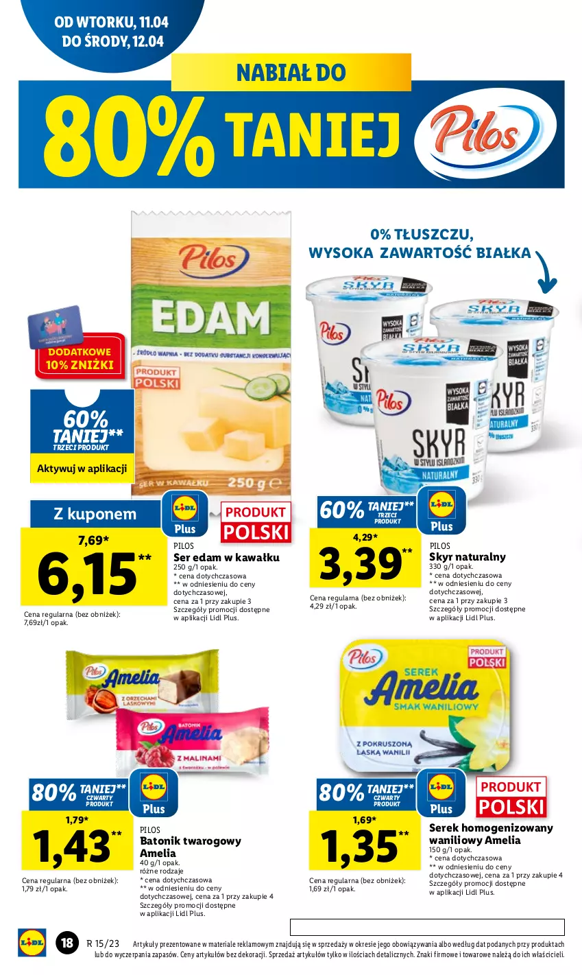 Gazetka promocyjna Lidl - GAZETKA - ważna 11.04 do 12.04.2023 - strona 22 - produkty: Baton, Batonik twarogowy, Edam, Kawa, Pilos, Ser, Serek, Serek homogenizowany, Sok, Tonik